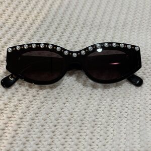 Lele Sadoughi Black Sunglasses with Pearl Accents